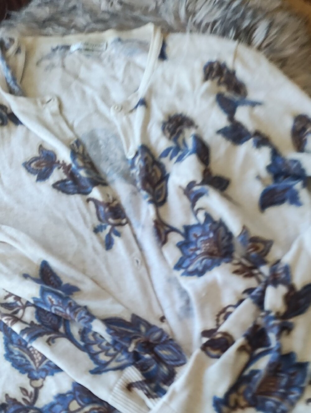 croft & barrow Cream Cardigan with Blue Floral Print - Picture 4 of 4